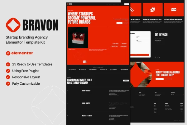 Bravon startup branding agency Elementor template kit preview