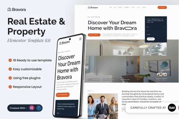 Bravora real estate and property Elementor template kit preview