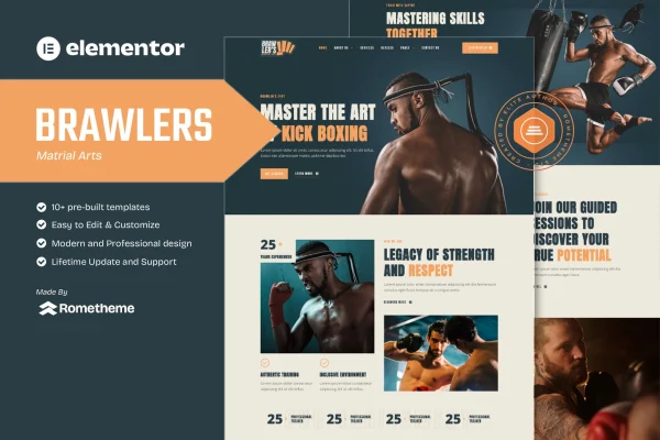 Brawlers martial arts Elementor template kit preview