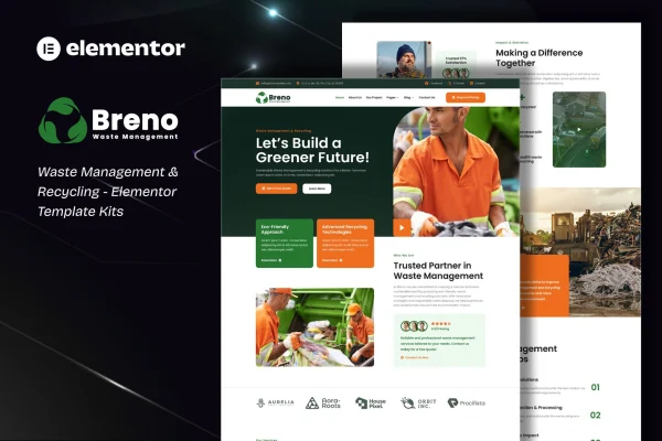 Breno waste management and recycling Elementor template kit preview