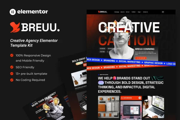Breuu creative agency Elementor template kit cover image