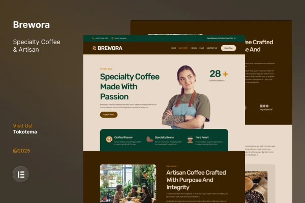 Brewora specialty coffee Elementor template kit cover image