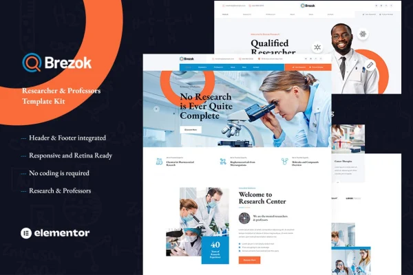 Brezok academic research and STEM Elementor template kit cover image