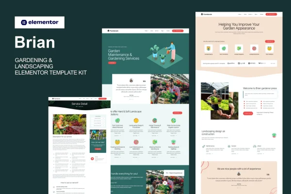 Brian gardening and landscaping Elementor template kit cover image