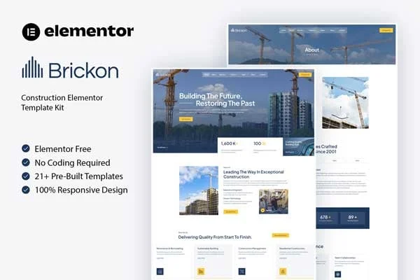 Brickon construction Elementor template kit preview