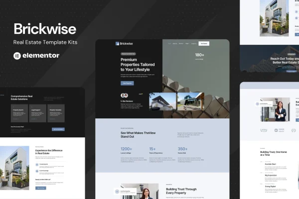 Brickwise real estate Elementor template kit preview