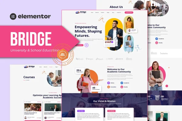 Bridge university and school Elementor template kit preview