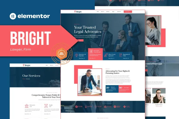 Bright lawyer and law firm Elementor template kit cover preview