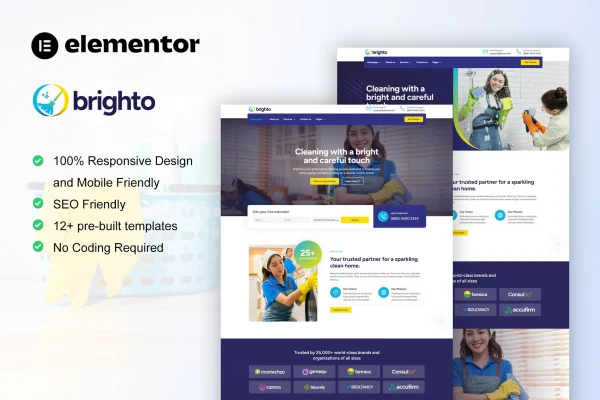 Brighto cleaning service Elementor Pro template kit preview