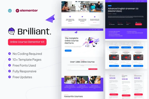 Brilliant online course Elementor Pro template kit preview