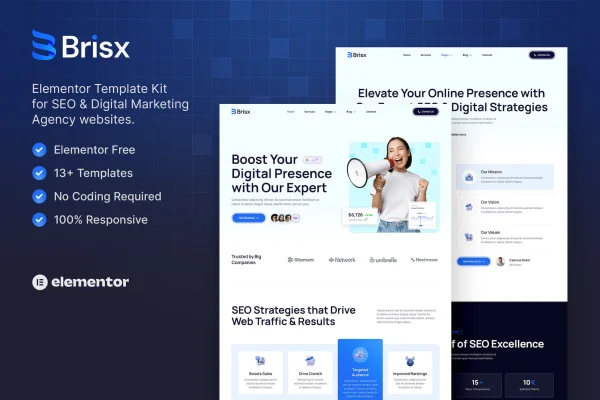 Brisx SEO and digital marketing agency Elementor template kit cover