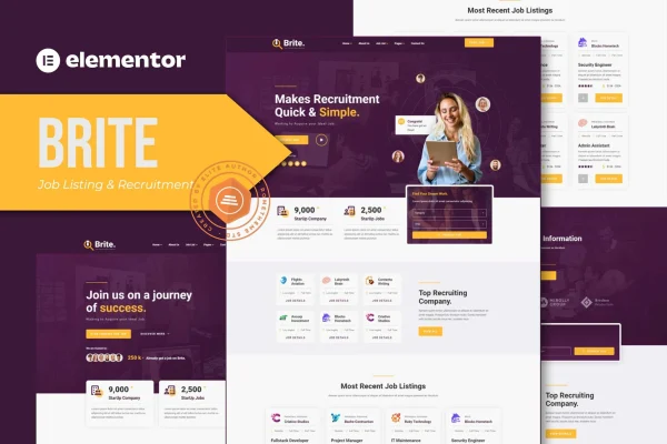 Brite job listing and recruitment Elementor template kit preview