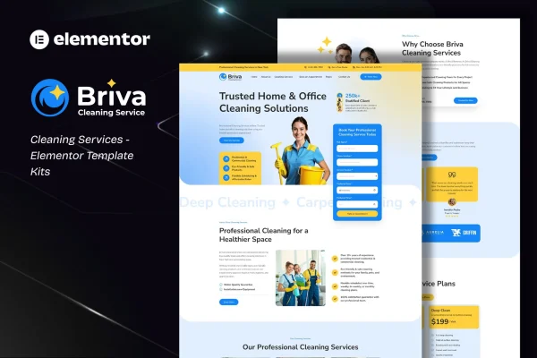 Briva cleaning services Elementor template kit preview