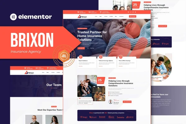 Brixon insurance agency Elementor template kit preview