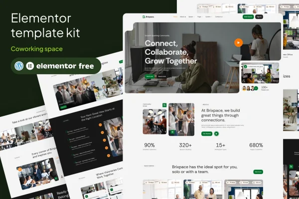 Brixspace coworking space Elementor template kit preview