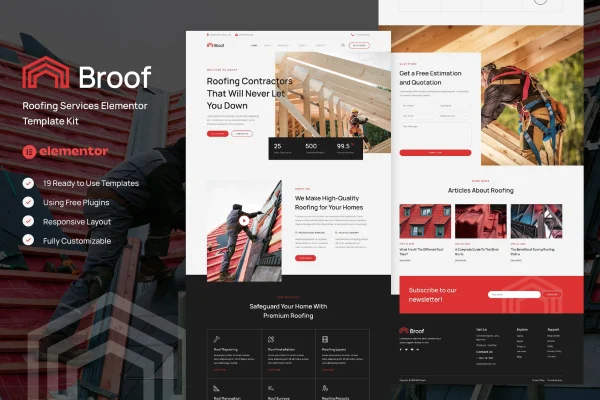 Broof roofing services Elementor template kit preview