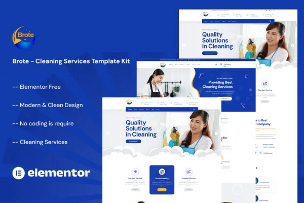 Brote cleaning services Elementor template kit preview