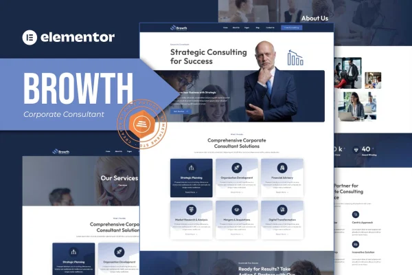 Browth corporate consultant Elementor template kit preview
