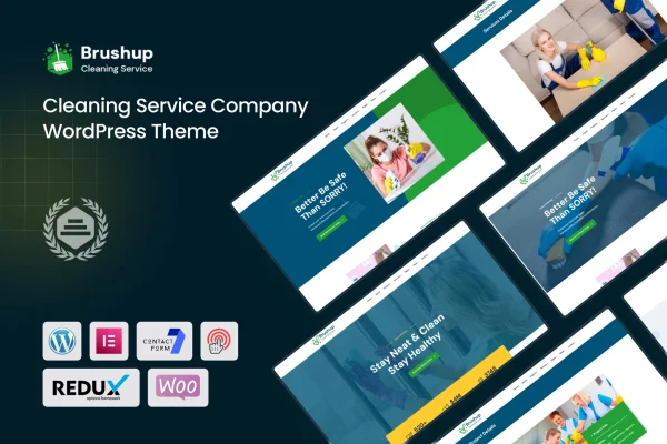 Brushup cleaning service company WordPress theme preview
