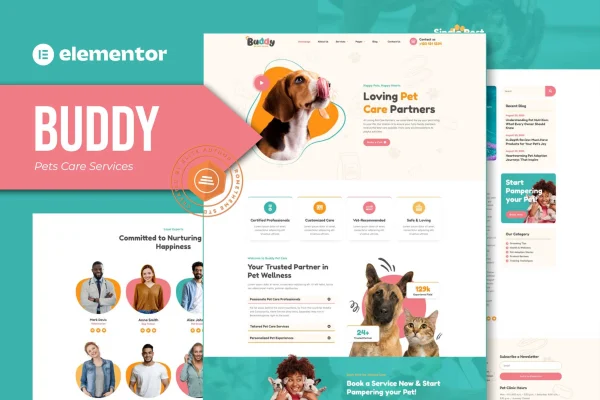 Buddy pet care services Elementor template kit cover image