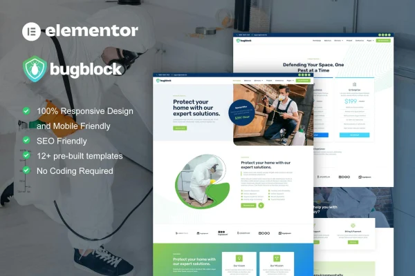 BugBlock pest control service Elementor template kit preview