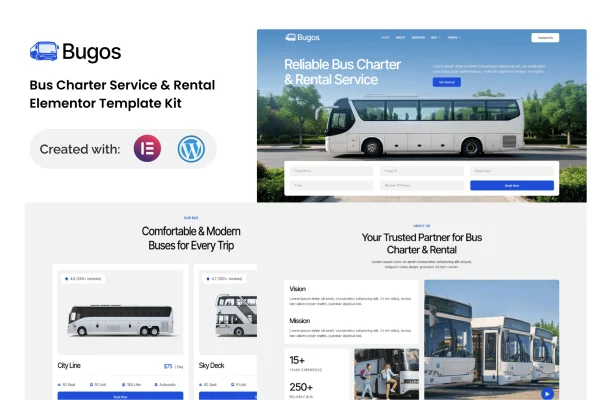 Bugos bus charter and rental Elementor template kit preview
