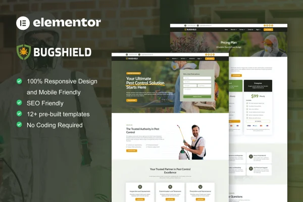 BugShield pest control Elementor Pro template kit preview