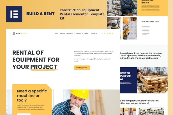 Build-A-Rent construction equipment rental Elementor template kit preview