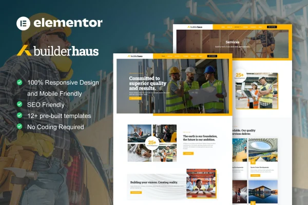 BuilderHaus construction company Elementor template kit preview