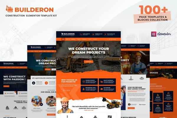 Builderon construction Elementor template kit cover image
