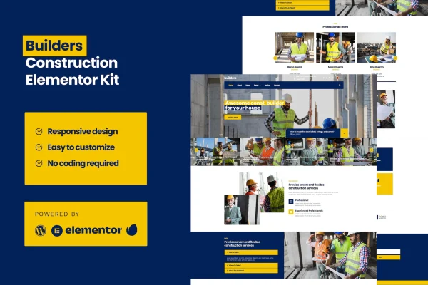 Builders construction Elementor template kit cover image