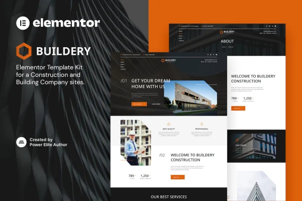 Buildery construction and building company Elementor template kit preview