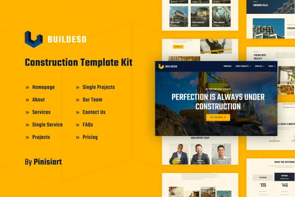 Buildeso construction and building Elementor template kit preview