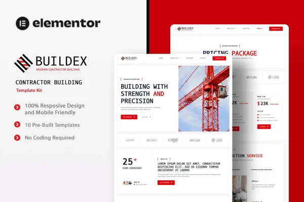 Buildex contractor building Elementor template kit cover image