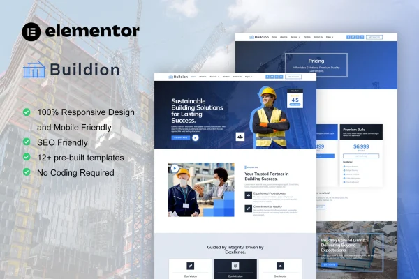 Buildion construction Elementor Pro template kit preview