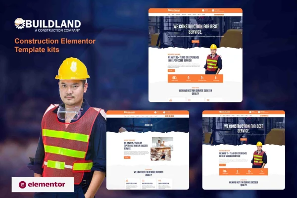 Buildland construction business Elementor template kit preview
