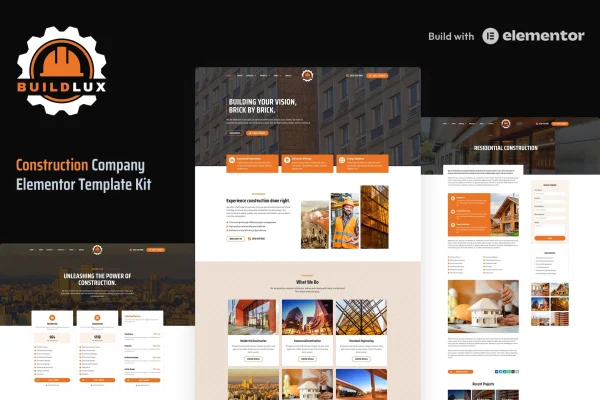 Buildlux construction Elementor Pro template kit preview