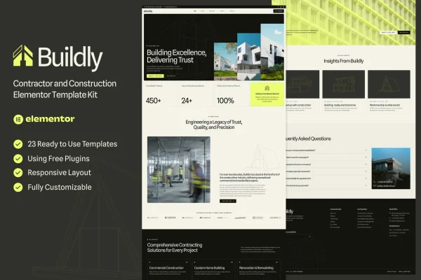 Buildly contractor and construction Elementor template kit preview