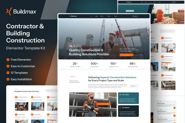 Buildmax construction Elementor template kit preview