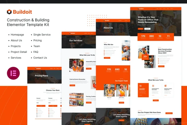 Buildoit construction and building Elementor template kit cover image