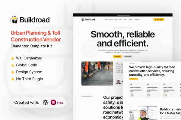 Buildroad urban planning and toll contractor Elementor template kit preview