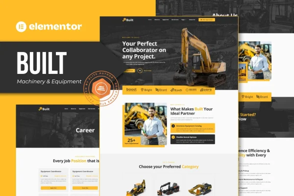 Built machinery and equipment rental Elementor template kit preview