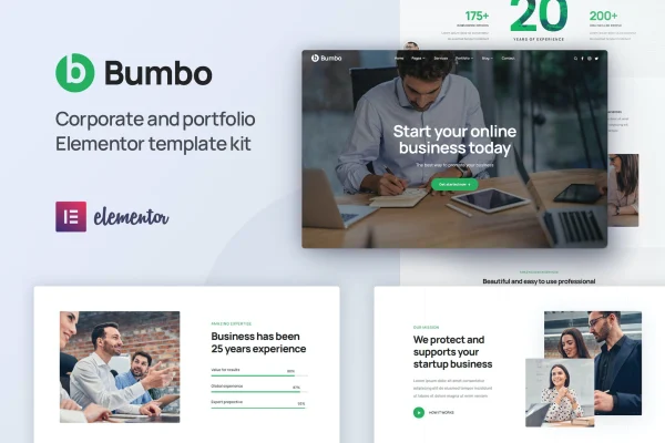 Bumbo business and startup portfolio Elementor template kit preview