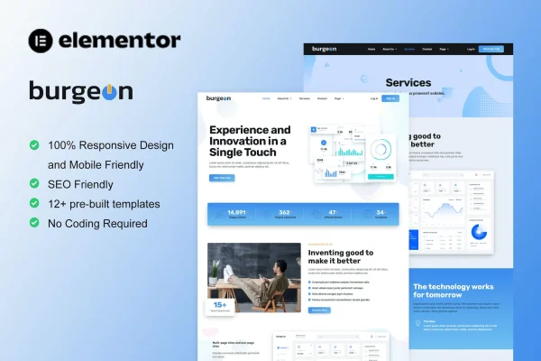 Burgeon tech startup Elementor template kit cover image