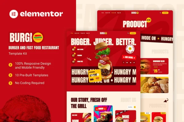 Burgio burger and fast food restaurant Elementor template kit preview