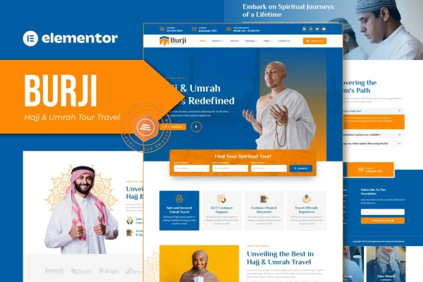 Burji Hajj and Umrah travel Elementor template kit preview