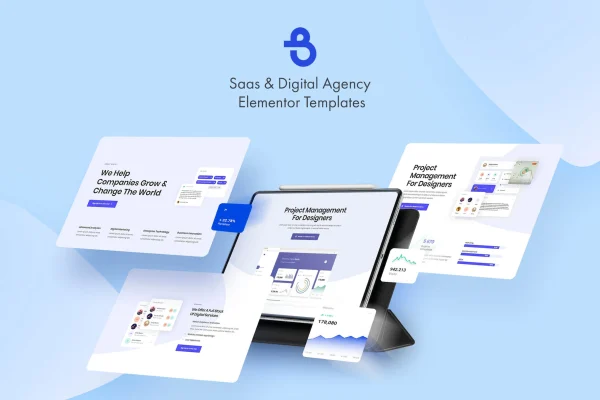 Burto SaaS and digital agency Elementor template kit page previews