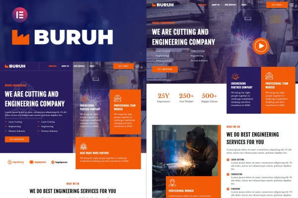 Buruh laser cutting and engineering Elementor template kit preview