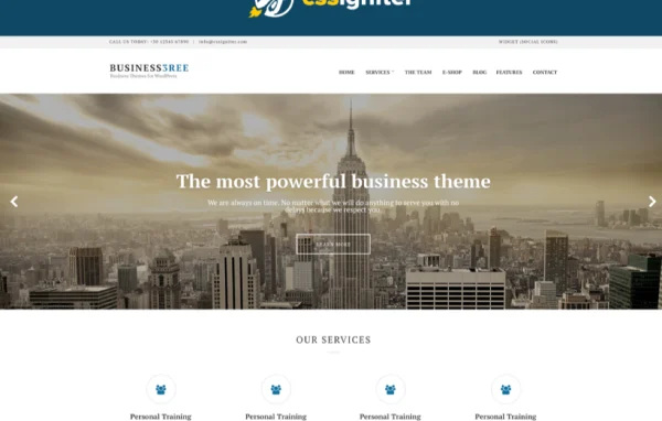 Business3ree WordPress theme by CSSIgniter shown on a business website layout