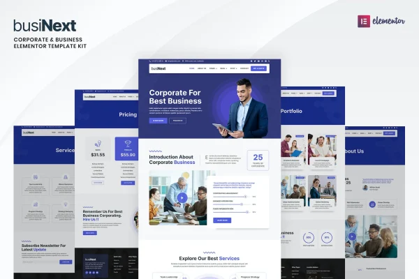 Businext corporate business Elementor template kit preview
